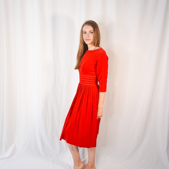 VINTAGE Carol Brent Red Velvet Holiday Dress 50s - Picture 5 of 7
